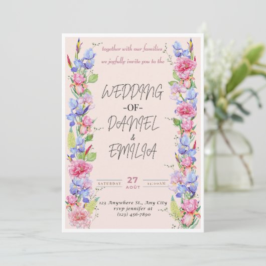 Elegant Waterverf Floral Wedding Uitnodiging (Staand voorkant)