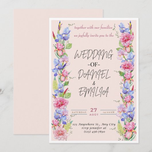 Elegant Waterverf Floral Wedding Uitnodiging (Voorkant / Achterkant)