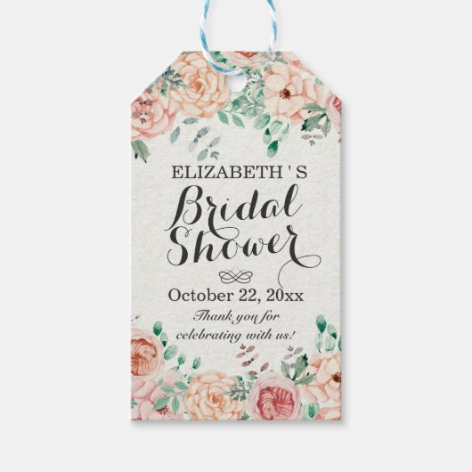 Elegant Waterverf Floral Wedding Vrijgezellenfeest Cadeaulabel (Voorkant)