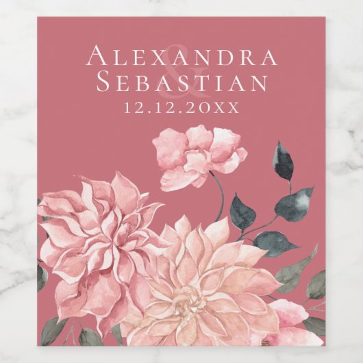 Elegant Waterverf Floral Wedding Wijn Etiket (Enkel label)