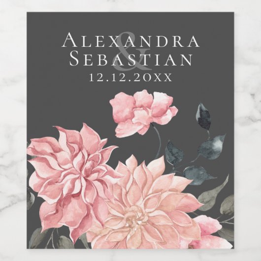 Elegant Waterverf Floral Wedding Wijn Etiket (Enkel label)
