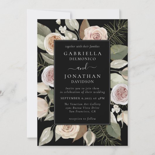 Elegant Waterverf Floral Winter Wedding Kaart (Voorkant)