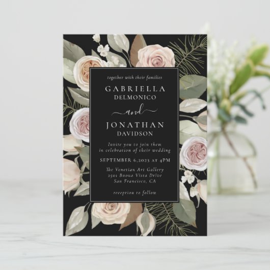 Elegant Waterverf Floral Winter Wedding Kaart (Staand voorkant)