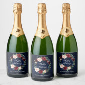 Elegant Waterverf Floral Wreate Holiday Party Sparkling Wijnetiket (Flessen)