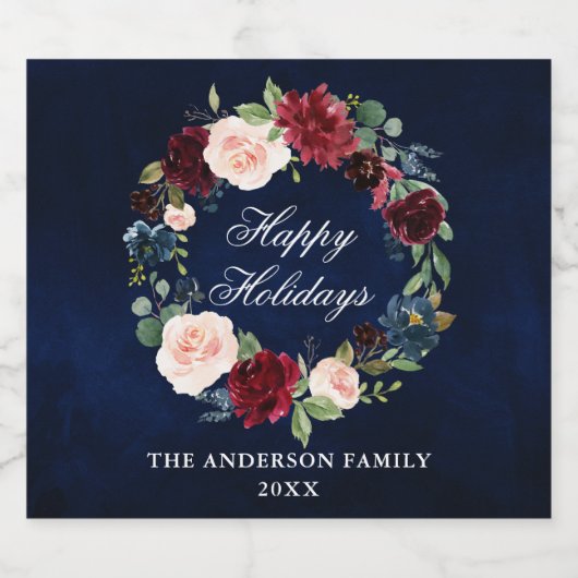 Elegant Waterverf Floral Wreate Holiday Party Sparkling Wijnetiket (Enkel label)