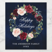 Elegant Waterverf Floral Wreate Holiday Party Wijn Etiket (Enkel label)
