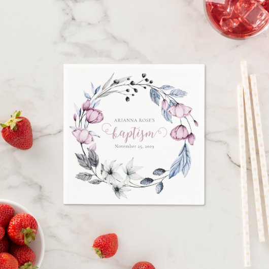 Elegant Waterverf Floral Wreath Baptisme Servet (Insitu)