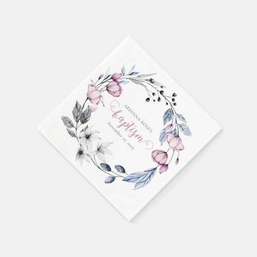 Elegant Waterverf Floral Wreath Baptisme Servet (Hoek)