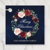 Elegant Waterverf Floral Wreath Merry Kerstmis Bedankjes Labels (Voorkant)