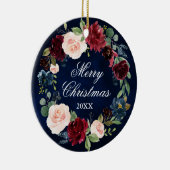 Elegant Waterverf Floral Wreath Merry Kerstmis Keramisch Ornament (Rechts)