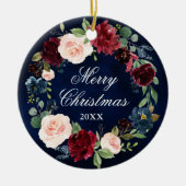 Elegant Waterverf Floral Wreath Merry Kerstmis Keramisch Ornament (Voorkant)