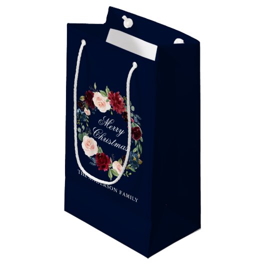 Elegant Waterverf Floral Wreath Merry Kerstmis Klein Cadeauzakje (Voorkant Gekanteld)