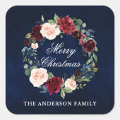 Elegant Waterverf Floral Wreath Merry Kerstmis Vierkante Sticker (Voorkant)
