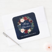 Elegant Waterverf Floral Wreath Merry Kerstmis Vierkante Sticker (Envelop)