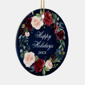 Elegant Waterverf Floral Wreath Prettige feestdage Keramisch Ornament (Rechts)