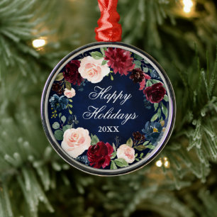 Elegant Waterverf Floral Wreath Prettige feestdage Metalen Ornament