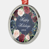 Elegant Waterverf Floral Wreath Prettige feestdage Metalen Ornament (Links)