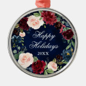 Elegant Waterverf Floral Wreath Prettige feestdage Metalen Ornament (Voorkant)