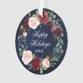 Elegant Waterverf Floral Wreath Prettige feestdage Ornament (voorkant)