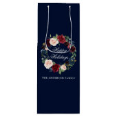 Elegant Waterverf Floral Wreath Prettige feestdage Wijn Cadeautas (Voorkant)