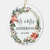 Elegant Waterverf Floral Wreator Pas getrouwd Keramisch Ornament (Links)