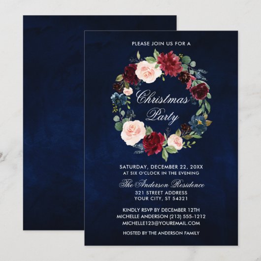 Elegant Waterverf Floral Wreatsfeest Kaart (Voorkant / Achterkant)