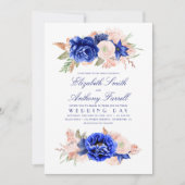 Elegant Waterverf Floral Wreaty Navy Blue Wedding Kaart (Voorkant)