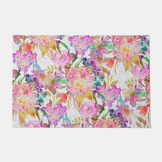 Elegant waterverf florale en gestippelde penseelst deurmat (Voorkant)