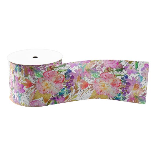 Elegant waterverf florale en gestippelde penseelst grosgrain lint (Spoel)
