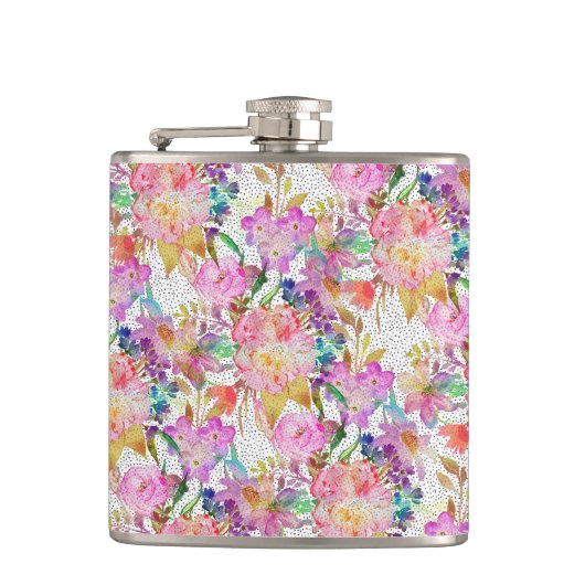 Elegant waterverf florale en gestippelde penseelst heupfles (Voorkant)