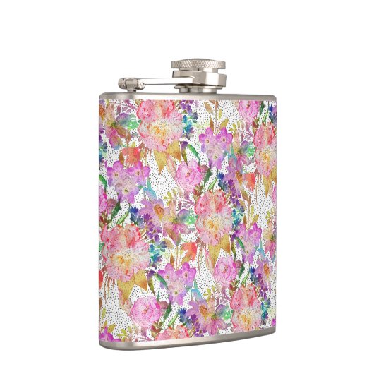 Elegant waterverf florale en gestippelde penseelst heupfles (Rechts)