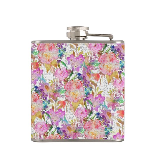 Elegant waterverf florale en gestippelde penseelst heupfles (Achterkant)