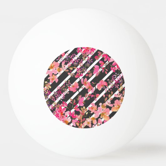 Elegant waterverf florale en strepenpatroon pingpongbal (Voorkant)