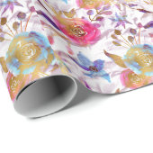 Elegant waterverf florale roze en wit cadeaupapier (Rol Hoek)