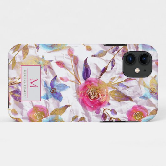Elegant waterverf florale roze en wit Case-Mate iPhone case (Achterkant (horizontaal))