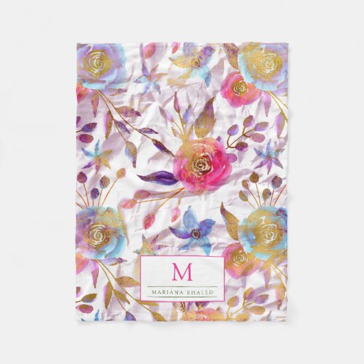 Elegant waterverf florale roze en wit fleece deken (Voorkant)