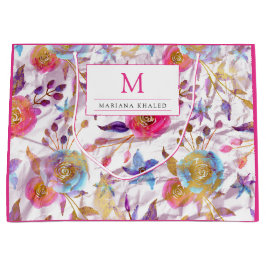 Elegant waterverf florale roze en wit groot cadeauzakje