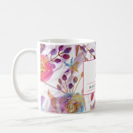 Elegant waterverf florale roze en wit koffiemok (Links)