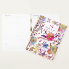 Elegant waterverf florale roze en wit planner