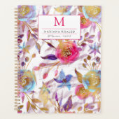 Elegant waterverf florale roze en wit planner (Voorkant)