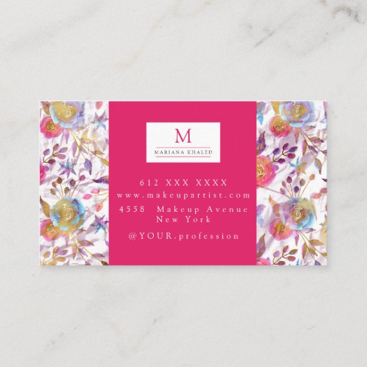 Elegant waterverf florale roze en wit visitekaartje (Achterkant)