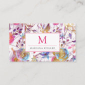 Elegant waterverf florale roze en wit visitekaartje (Voorkant)