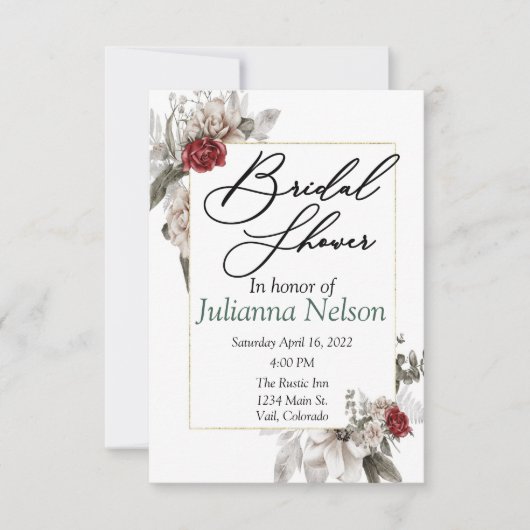 Elegant waterverf florale suspensie in rood en nev kaart (Voorkant)