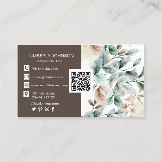 Elegant waterverf florale Visitekaartje (Achterkant)