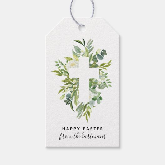Elegant Waterverf Florals en Cross Easter Cadeaulabel (Voorkant)