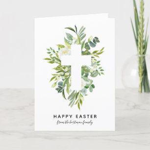 Elegant Waterverf Florals en Cross Easter Feestdagen Kaart