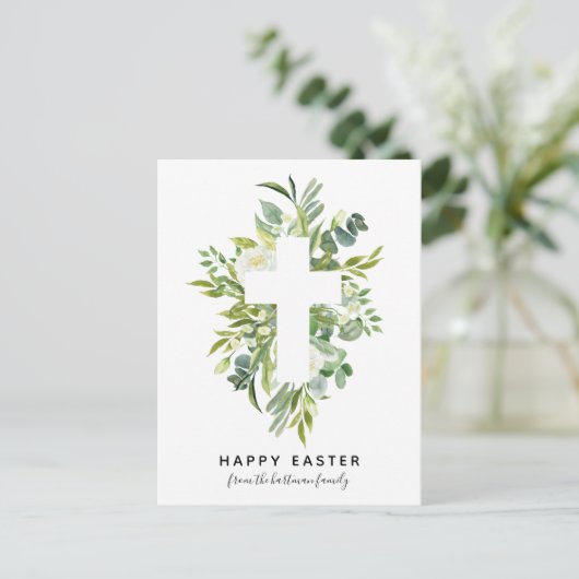 Elegant Waterverf Florals en Cross Easter Feestdagenkaart (Staand voorkant)