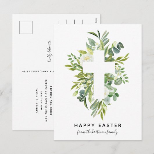 Elegant Waterverf Florals en Cross Easter Feestdagenkaart (Voorkant / Achterkant)