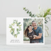 Elegant Waterverf Florals en Cross Photo Easter Feestdagenkaart (Staand voorkant)