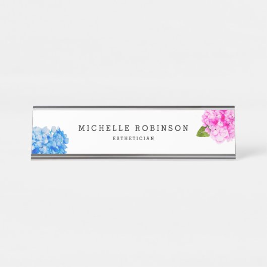 Elegant Waterverf Florals Hydrangea Bureau Naambordje (Voorkant)